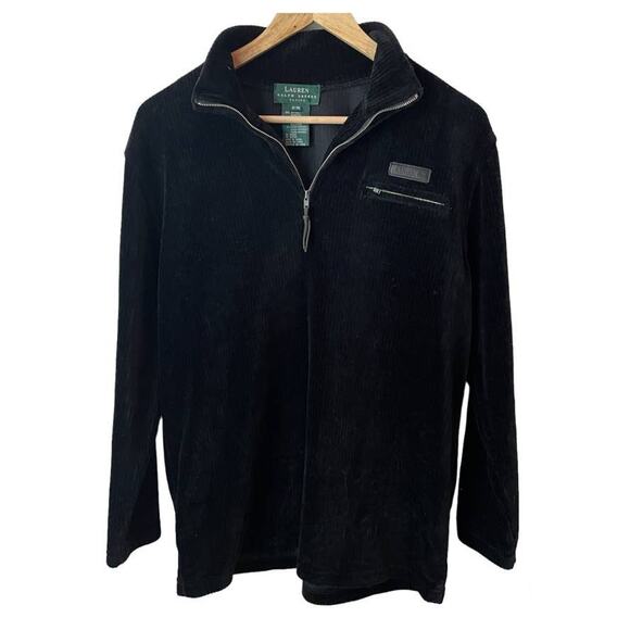 Lauren Ralph Lauren black ribbed velour 1/4 zip pullover - Picture 1 of 4